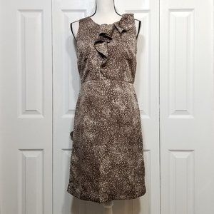 LOFT Sheath Dress Brown Tan Ruffle  (3-098)